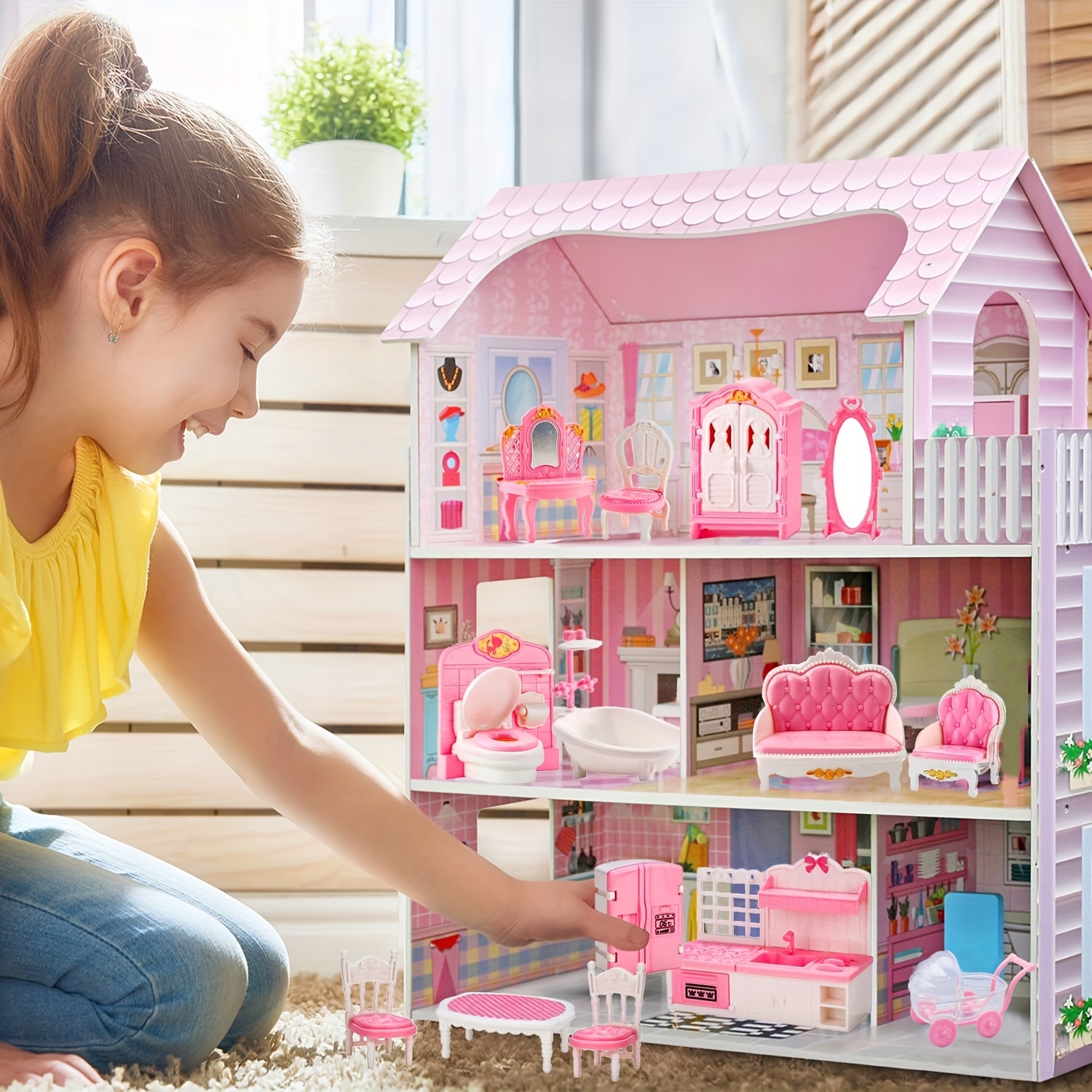 zestaw dodatkowy mebli do domku dla lalek, 75 sztuk, mini zabawka do symulacji, prezent dla chłopców, dziewcząt i dzieci, mini zestaw do sypialni/ salonu/łazienki/kuchni/pokoju [losowe kolory akcesoriów]
