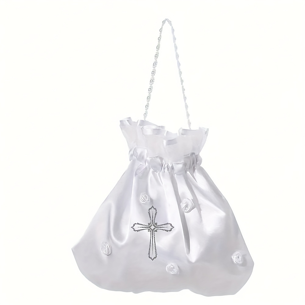 Image of Gift For Her/him God Granddaughter Niece Daughter First 1st Holy Communion White Cross Flower Bag Church Wedding Bride Decoration Keepsake Gift From Godmother Girl Baptism Christening Present