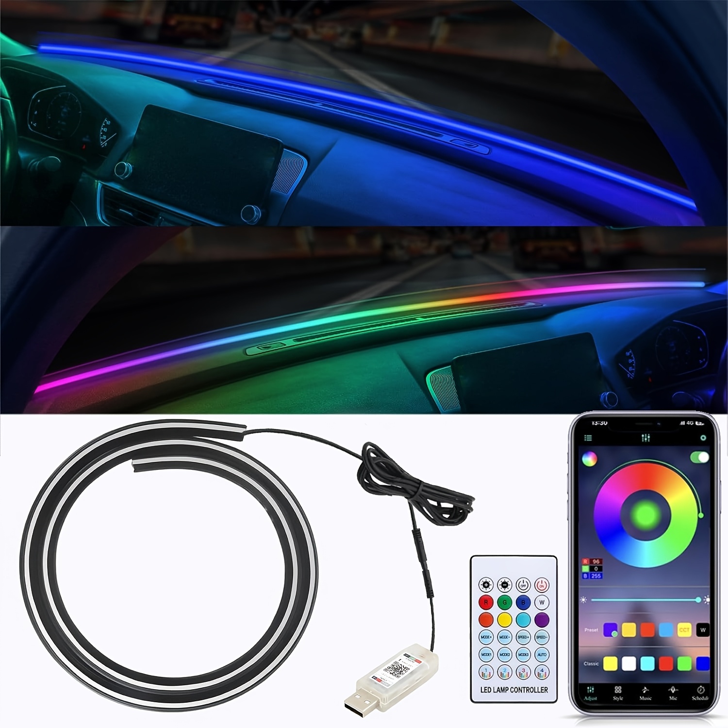 Ruban LED RGB USB Pour Voiture – Ambiance Intérieure Avec Télécommande