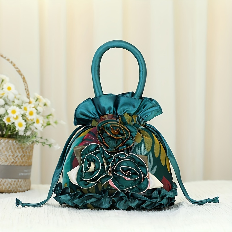 floral decor drawstring handbag trendy small evening bag   bag cute bucket bag Product details 2