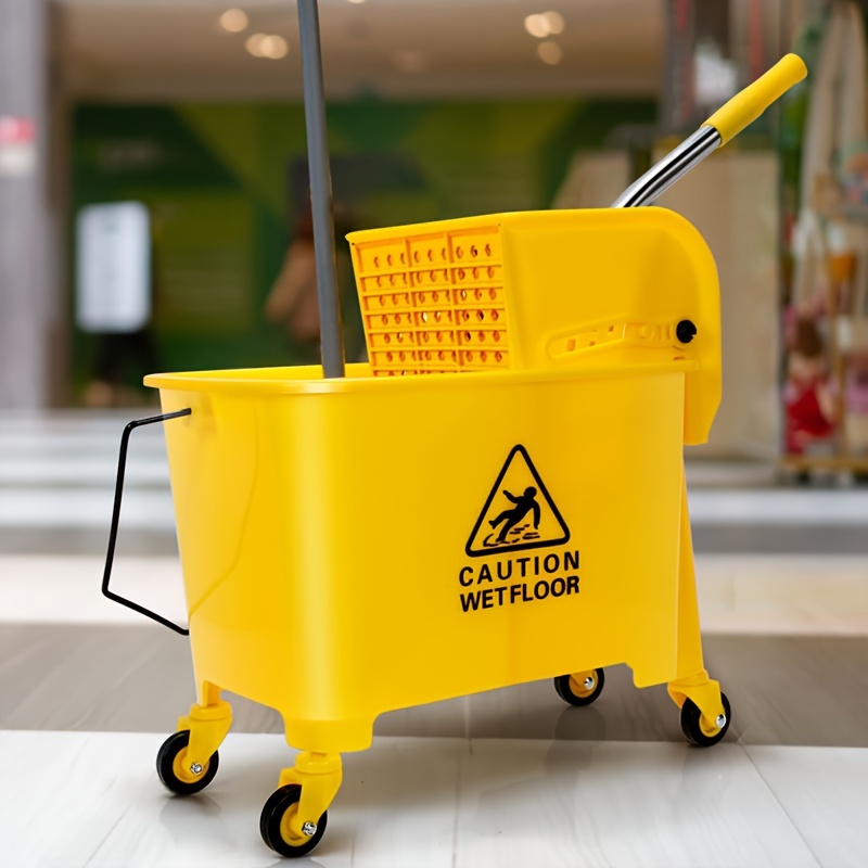 

1pc, Large Capacity Mop Bucket With Wheels - , No Hand Twist, Caution Wet Floor Sign, Mop Press Wringer, Bedroom, Floor, Kitchen, Living Room, - Cleaning Supplies, Tool For Home And Commercial Use