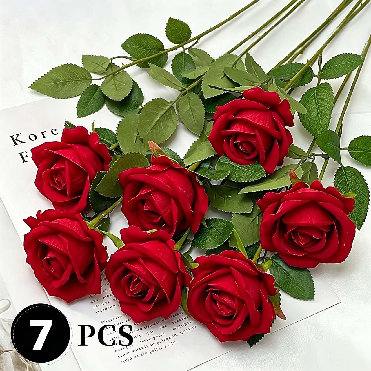 TEMU 7 Bouquets Of Romantic And Exquisite Simulated Red Roses, Suitable For Wedding Decoration, Photography Props, Candlelight Dinner Decoration, ,