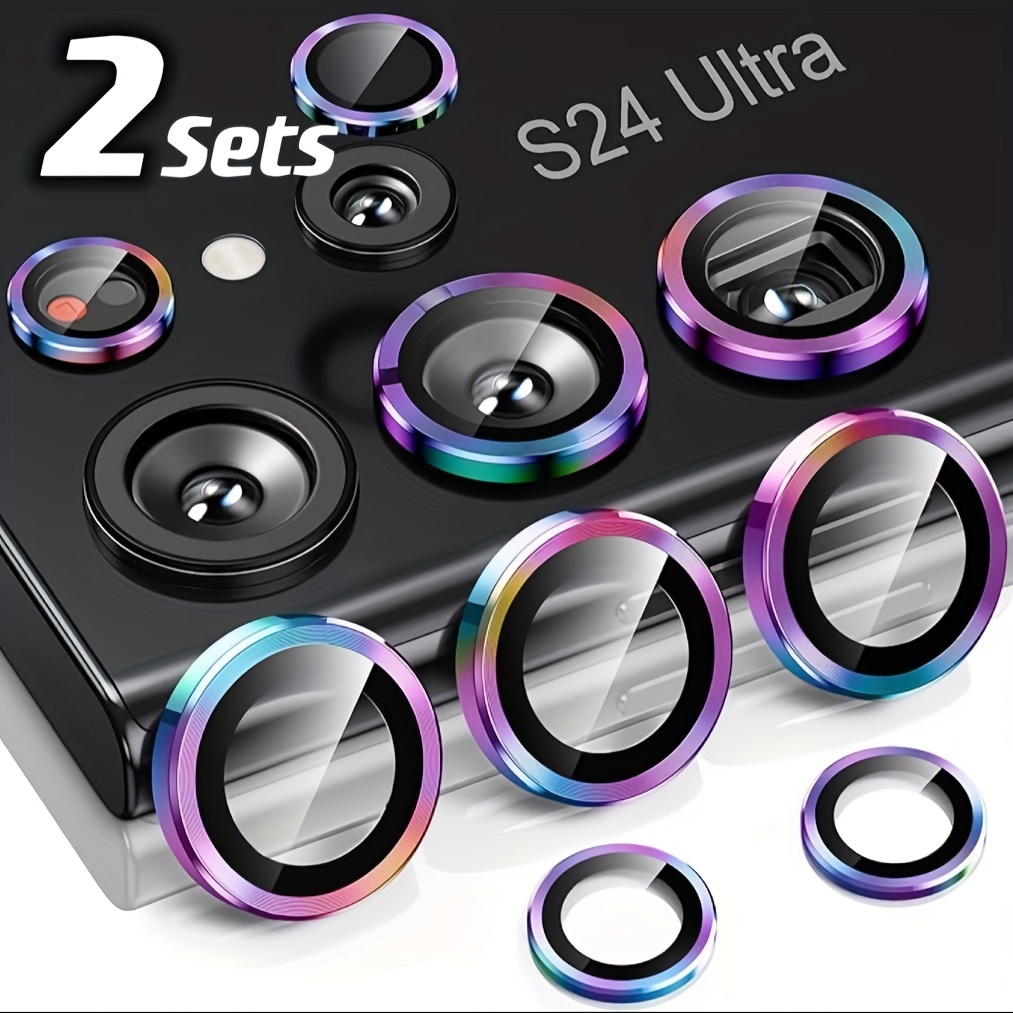 

[2 Sets] Camera Lens Protector For Galaxy S24 Ultra, Aluminum Alloy Ring Tempered Glass Lens Protector Fits For Galaxy S24 Ultra Colorful Case Friendly, Easy Install.