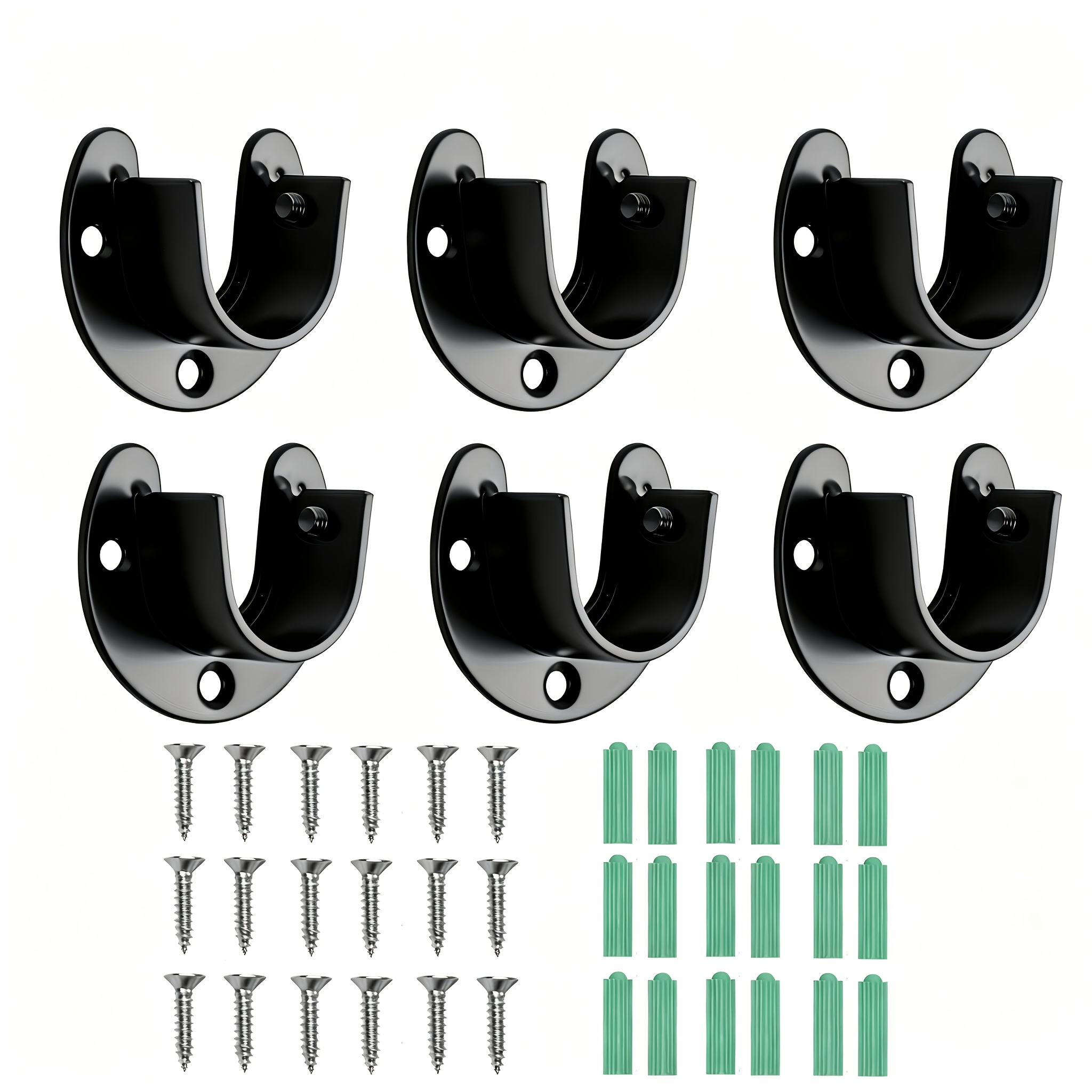 2/4/6pcs Closet Pole Sockets U-shaped Closet Rod Bracket Black, 25mm Wardrobe Rail End Supports Curtain Rail Holder B