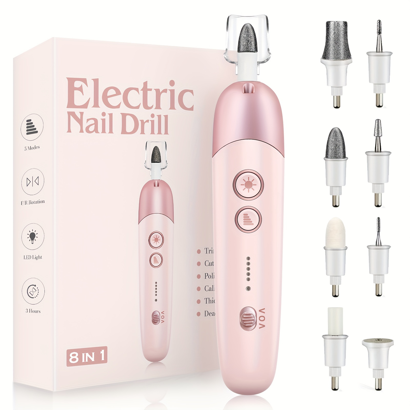 

Electric Nail Drill Machine, 8 In 1 Professional Cordless Electric Nail File Kit With Led Light, Professional Manicure And Pedicure Kit For Calluses Nail Polishing Grinder Sander Trimmer With 5 Speeds