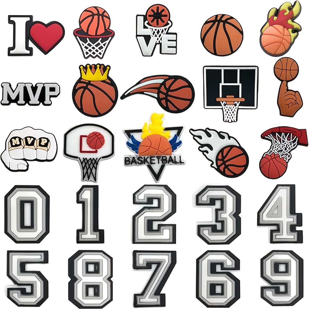 

25pcs Vibrant Basketball-themed Shoe Charms Set - Pvc Accessories For Customizing Sandals, Boots, And More With Easy Dly Installation