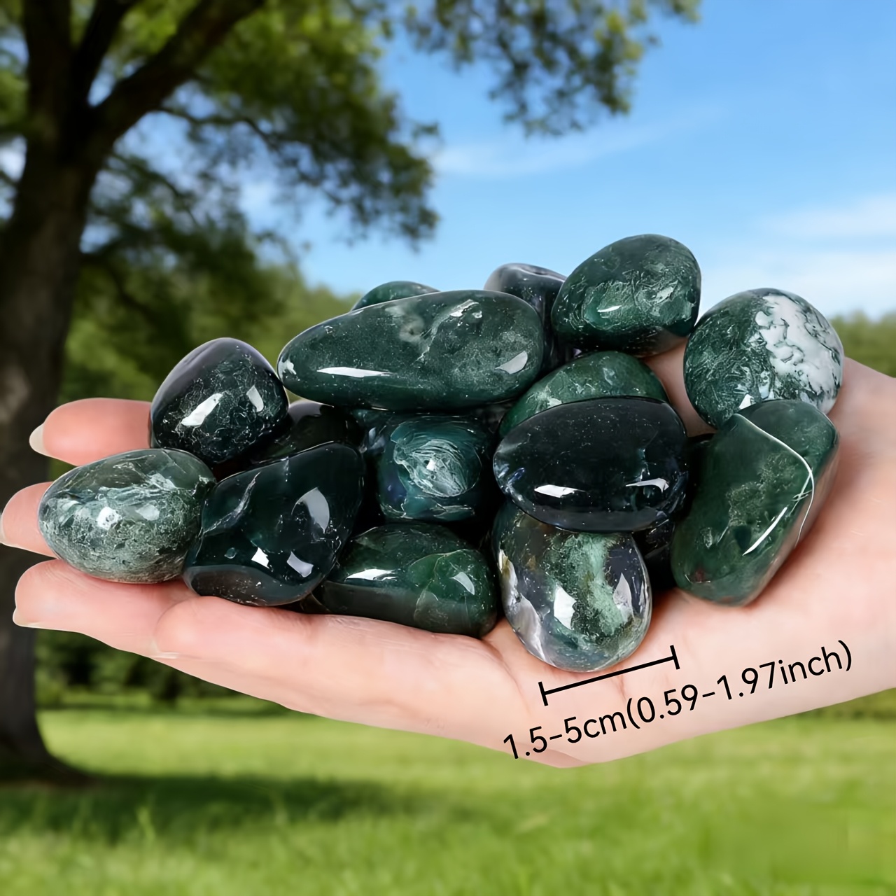 Natural Moss Agate Tumbled Stones, Large Polished Pocket Stones
