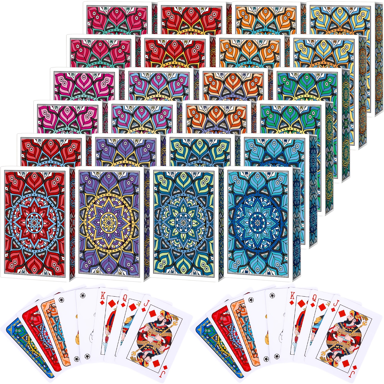 TEMU 24pcs Playing Cards Bulk In Vibrant Colors Mandalas Theme Playing Cards Set Size Standard Index Playing Cards For Card Activities Party Supplies