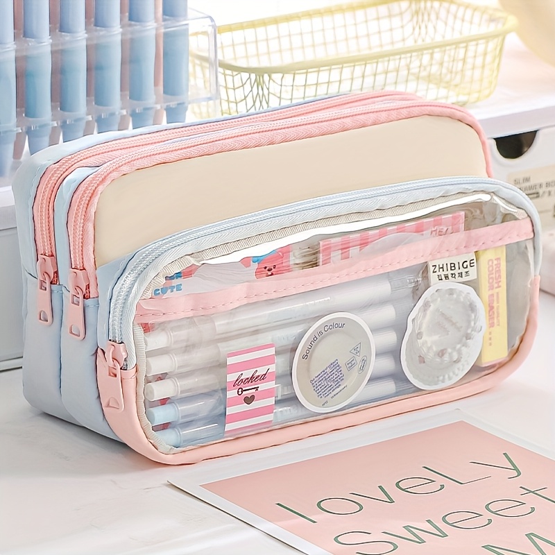 

Extra-large Pencil Case - Transparent Front, Spacious Storage For Pens, Markers & Cosmetics, Portable Desk Organizer