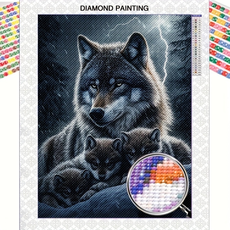 

Wolf Family Diamond Painting Kit, 5d Round Diamond Art, Canvas Mosaic Craft For Wall Decor, Animal Themed Diy Painting Set With Complete Tools, For Beginners, Living Room Bedroom Decorative Gift