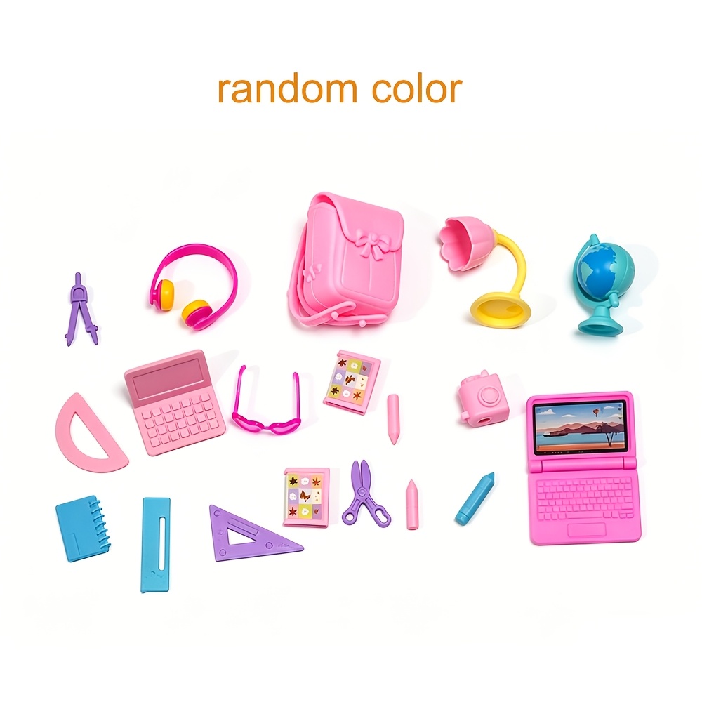 Image of 19pcs Mini Items Study Tools School Bags Laptop Lamp Pen Dollhouse Miniatures Cute Doll Accessories Diy Toys