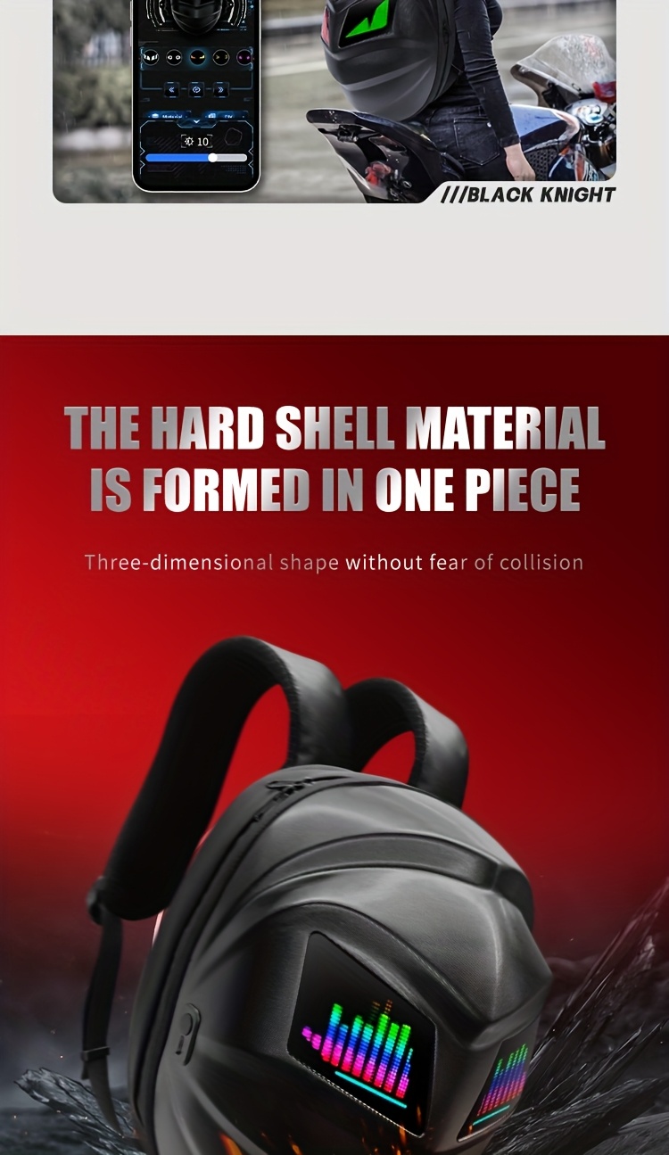 Sac à dos LED lumineux cool pour motards avec casque intégral, offrant une capacité de stockage super large