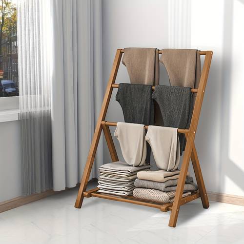 bamboo clothes and towel stand independent drying rack with storage organizer for bedroom bathroom living room and balcony