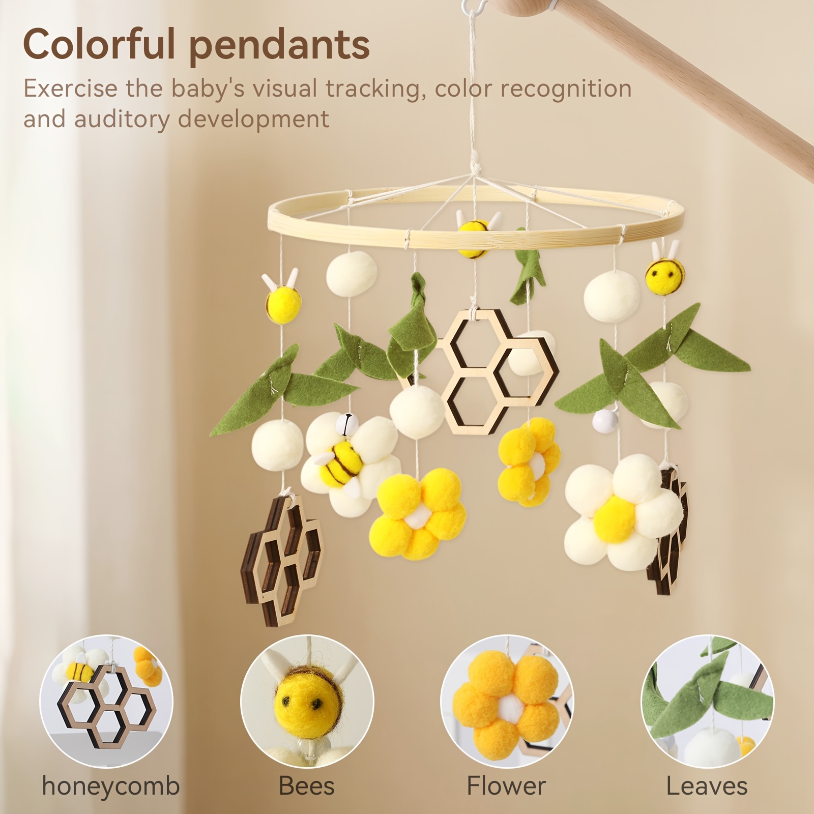 Cute Bee Cartoon Mobile, Hanging Crib Decoration