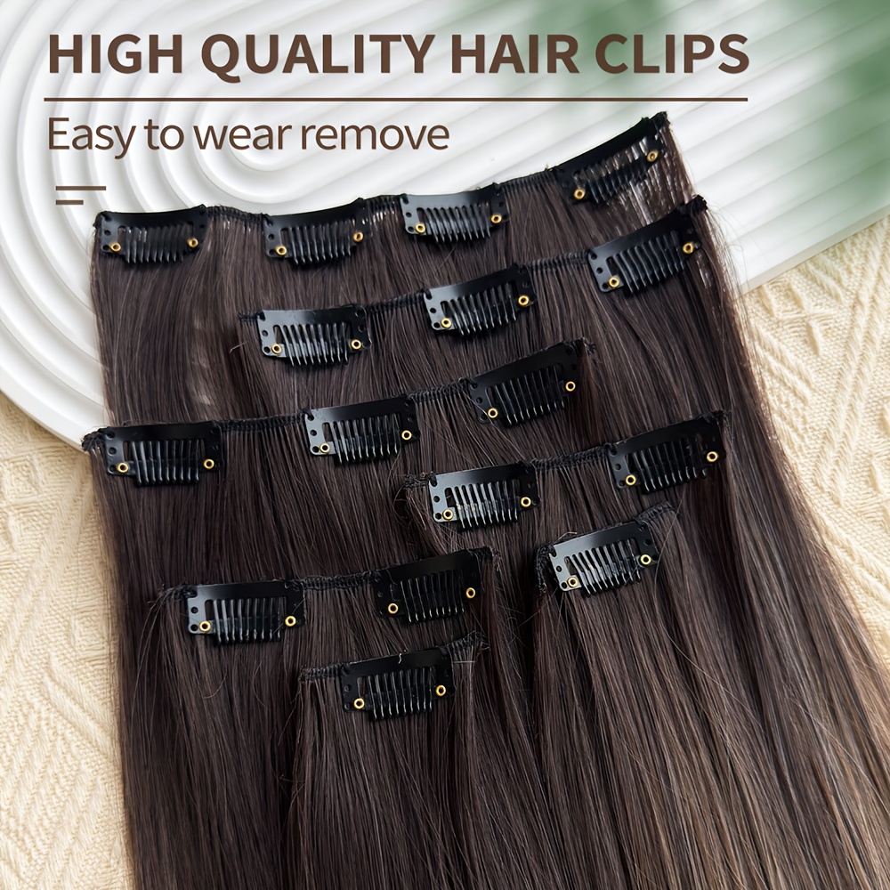 clip in hair extensions 16 clips 22 inch set ombre long straight hair extension for women synthetic hair extensions hairpieces details 4