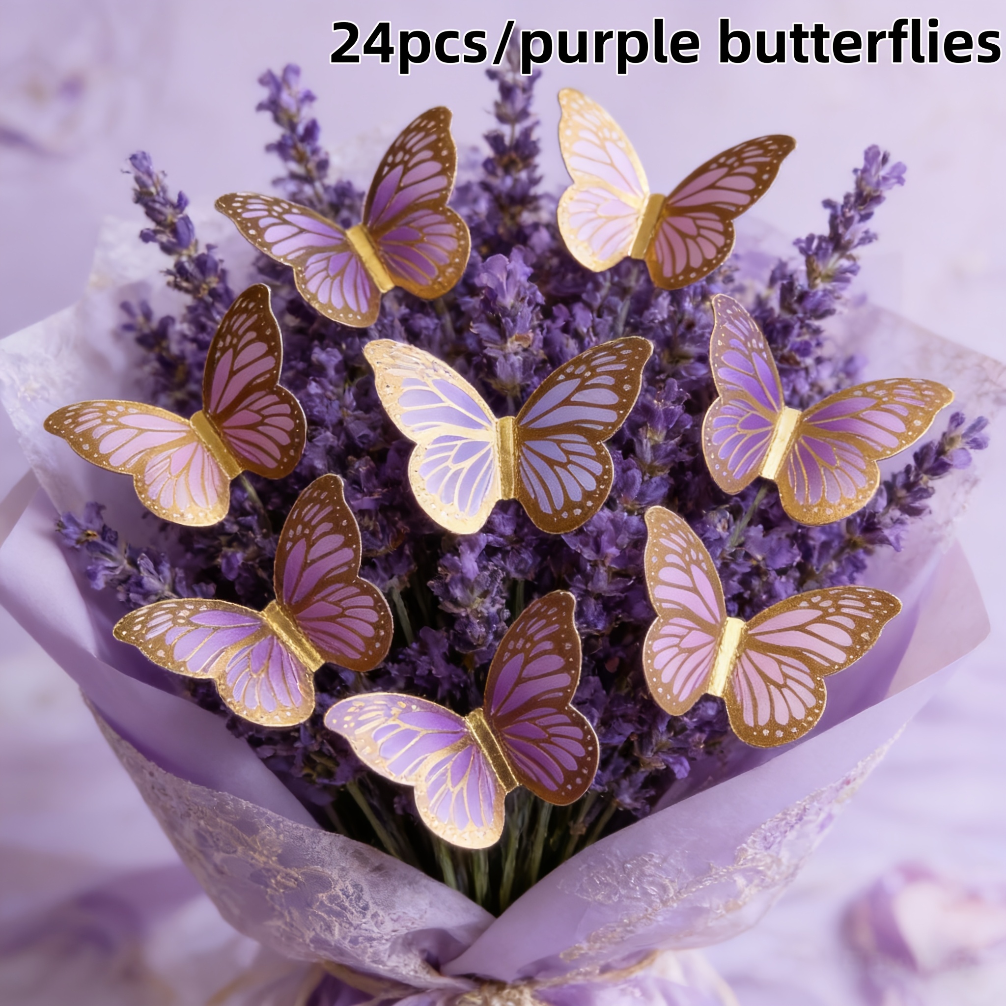 TEMU 24pcs/48pcs 3d Stickers, Floral Decoration, White, Pink, Purple, Blue Butterflies, Suitable For Valentine's Day Bouquet, Mother's Day Bouquet,