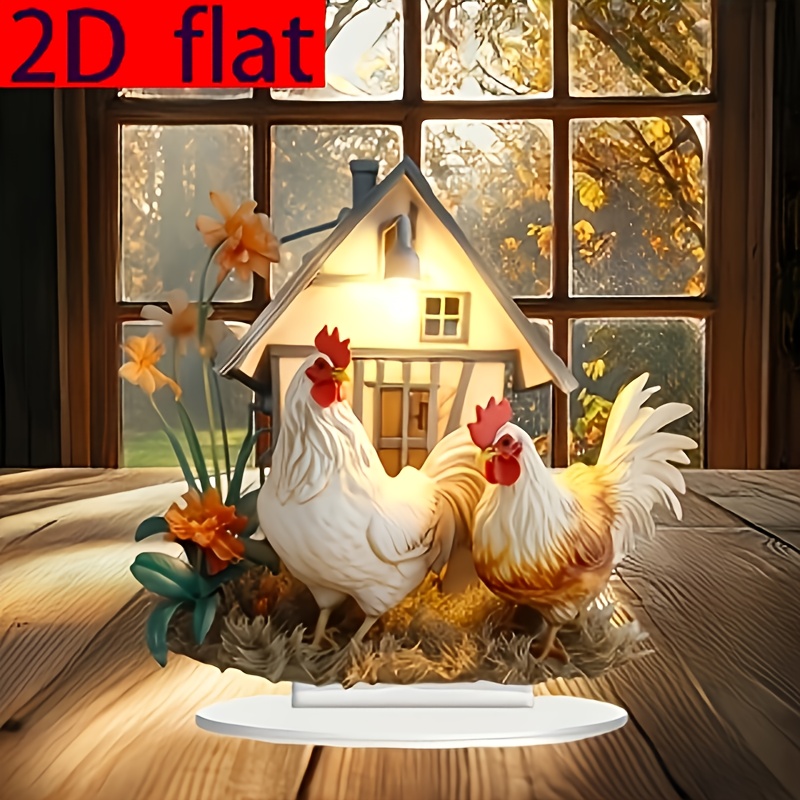 

2d Flat 2d Farmhouse Chicken Acrylic Tabletop Decoration - Home And Office Decor, An Ideal Christmas Gift.