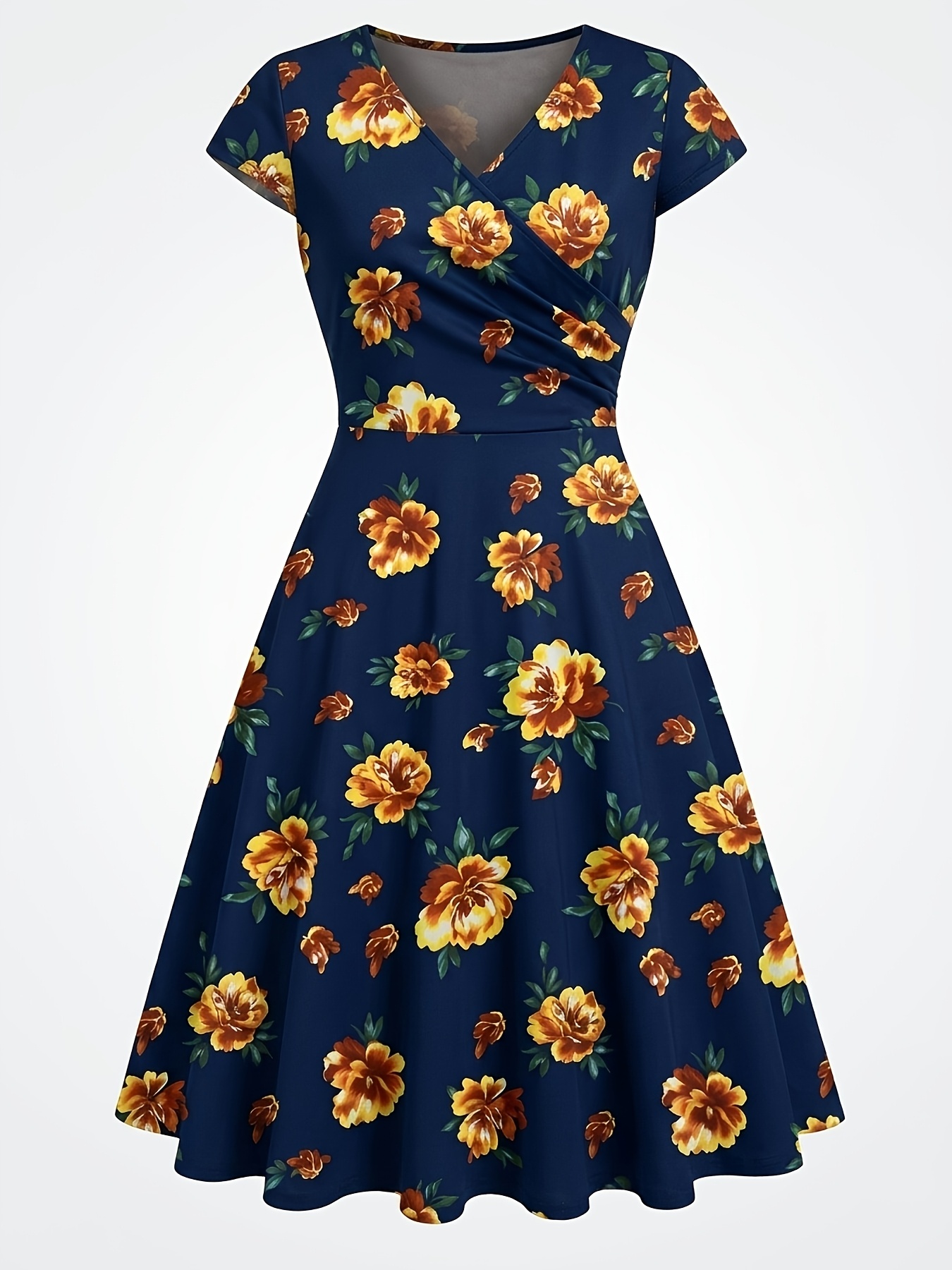 floral dress business casual spring summer fall elegant printed v neck length Formal dresses Color:Canary Yellow x-styleCode:24SS5337 bridesmaid dresses greece Greek CARE Shall
