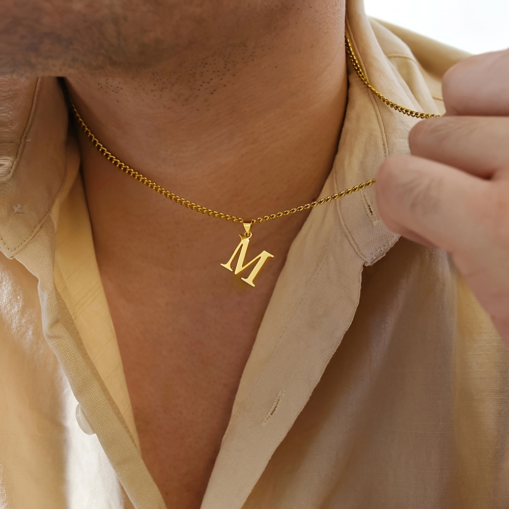 Personalized Men's Minimalist Initial Necklace, 18K Gold Plated