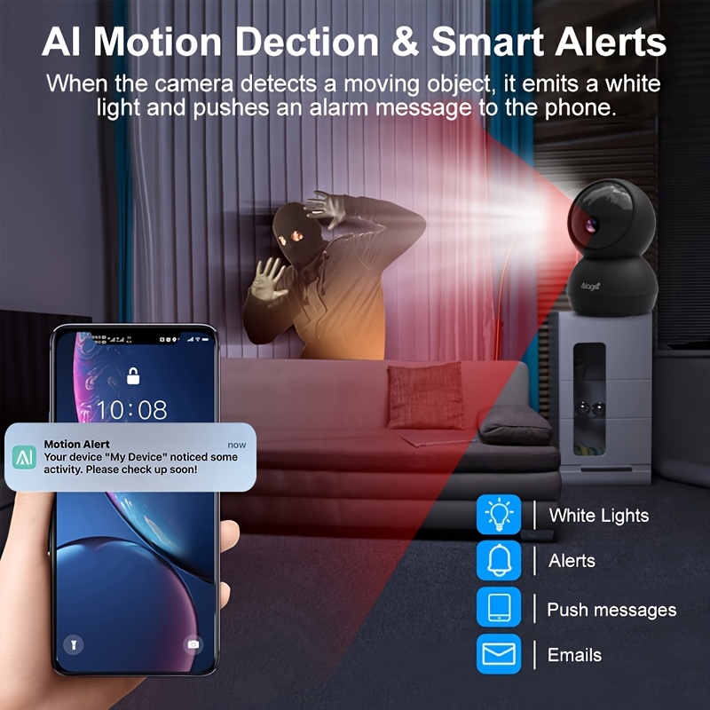 360° PTZ Indoor Security Camera with Dual-Band, 4MP Wireless Smart Camera, 5G/2.4G Wifi, Night Vision, Two-Way Audio, AI Motion Detection, Alarm Notifications, Great for Homes - an Excellent Gift for Christmas, Thanksgiving, And Halloween - Black