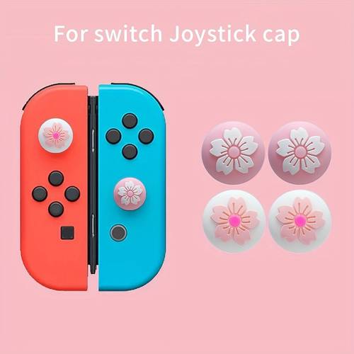 for switch oled lite joycon 6 button game controller thumbstick grip caps vibrant sakura cherry design durable silicone non slip joystick covers for gaming experience