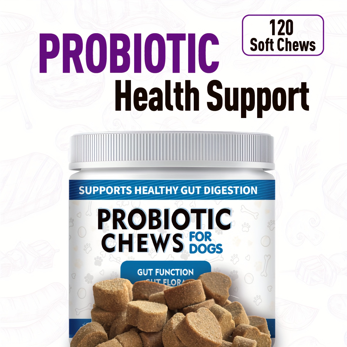 TEMU Probiotic & Digestive Enzyme Chews For Dogs - Skin Support + , Soft Chew Supplement