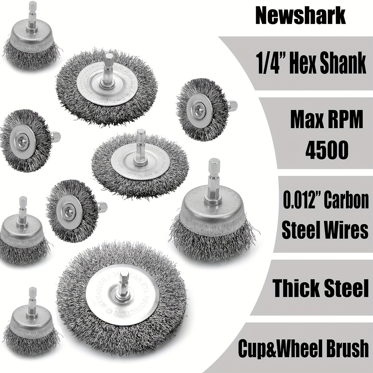 

10pcs Wire Brush Wheel Cup Brush Set, Wire Brush For Drill 1/4 Inch Hex Shank 0.012 Inch Coarse Carbon Steel Crimped Wire Wheel For Cleaning Rust, Stripping And Abrasive, For Drill Attachment