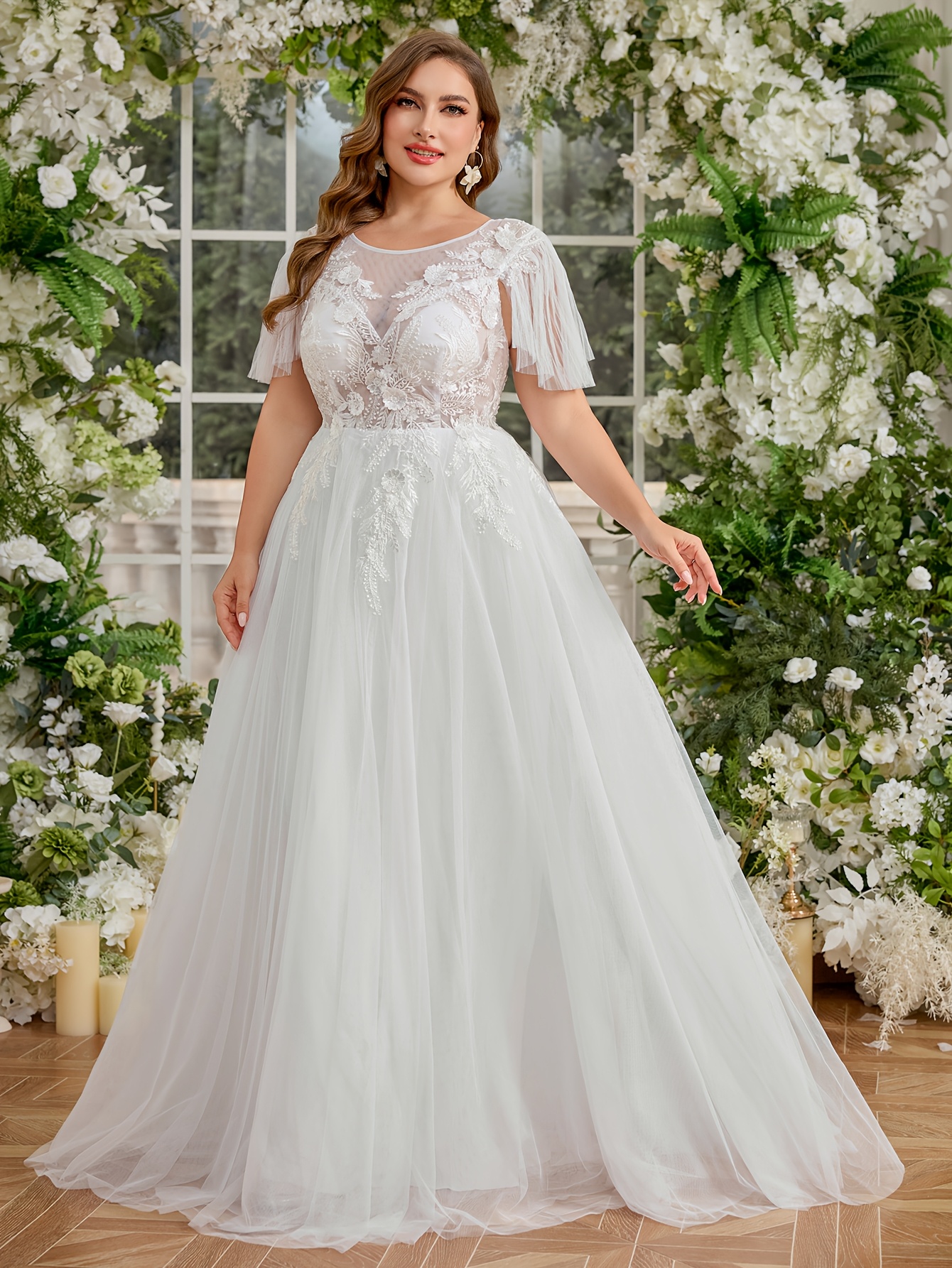 knee length dresses for ladies Elegant Plus Size Velvet Mesh Fishtail Dress with Pearl Detail for Formal  Occasions main image 1