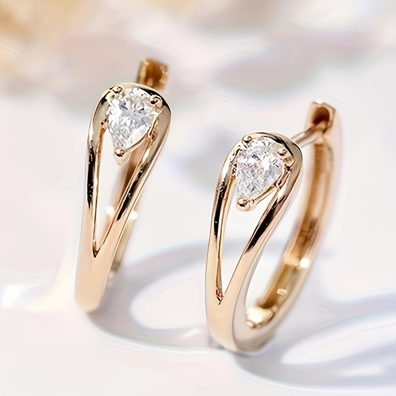 Golden Geometric Cubic Zirconia Hoop Earrings for Casual Style