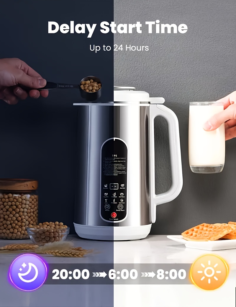 Stainless Steel Automatic Nut Milk Maker, 8-in-1 Almond Milk Production Machine with 20 Blades, Blender, Vegetable and Fruit Juicer, Kitchen Essentials, Food Processor, 24-Hour Timer, 42 Ounces (Approximately 1148.2g)