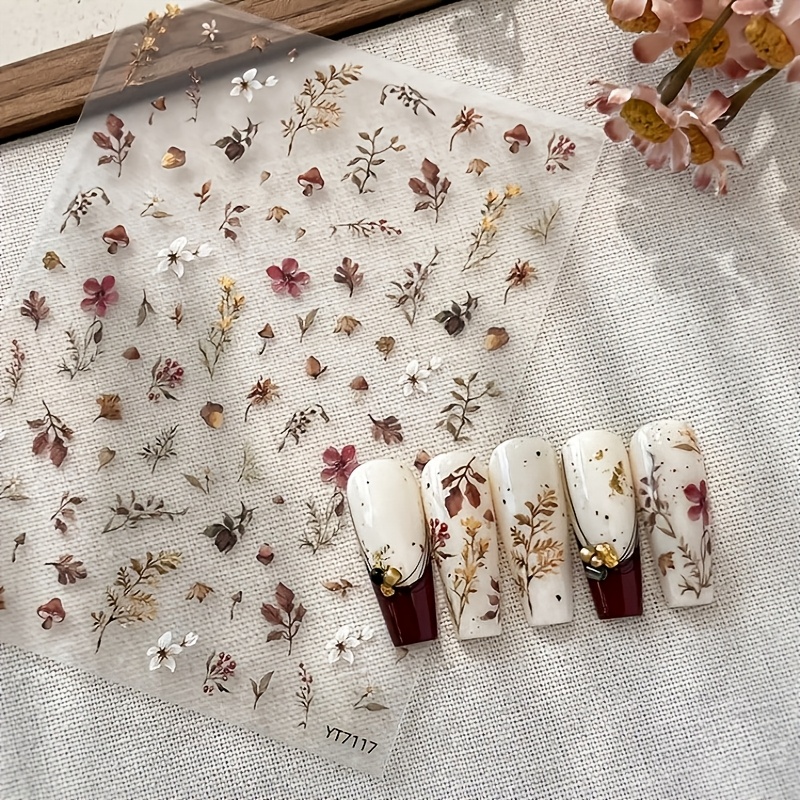 Image of 1pc New Relief Autumn And Winter Nail Stickers, Simple Shui Color Flower Nail Stickers, Sweet Decorative Stickers, Nail Art Stickers