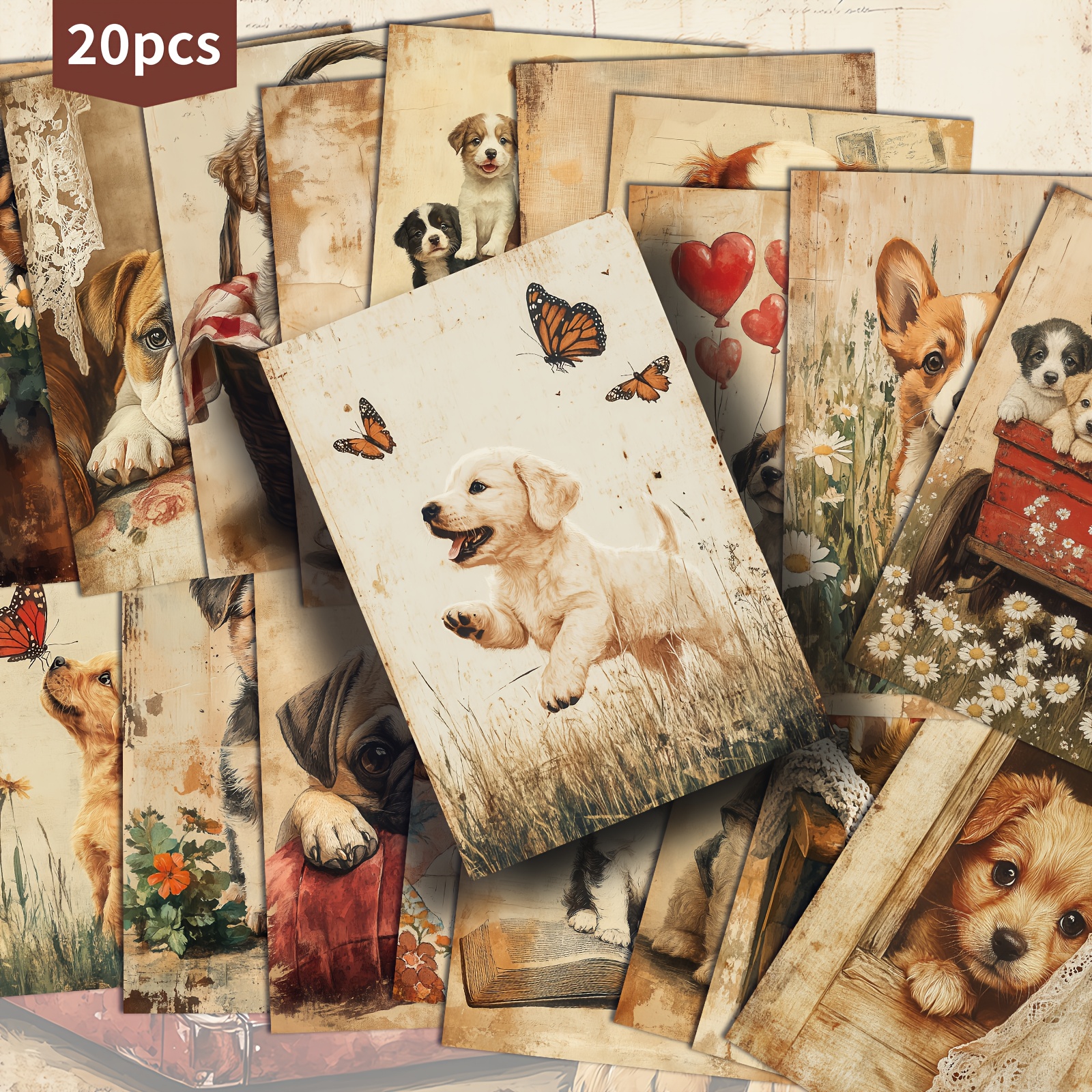 TEMU Set Of 20 Retro Puppy Postcards - Measuring 4x6 Inches, Featuring Classic Pinup Art, Perfect For Scrapbooking And Crafting As Collectible Decorative Cards