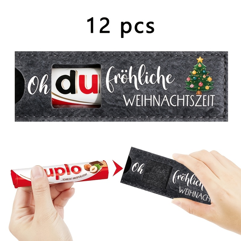 TEMU 12er Set Filz Weihnachtsgeschenke, bedruckt mit deutschem "Oh Du Fröhliche Weihnachtszeit" Party Geschenkbox Verpackung, Geschenkverpackung Box,