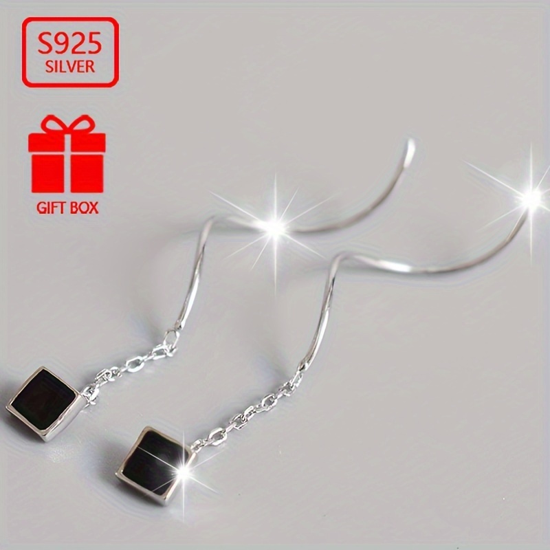 Vana 925 Silver Stud Earrings, Resin Square Design, Wave Tassel, No Plating