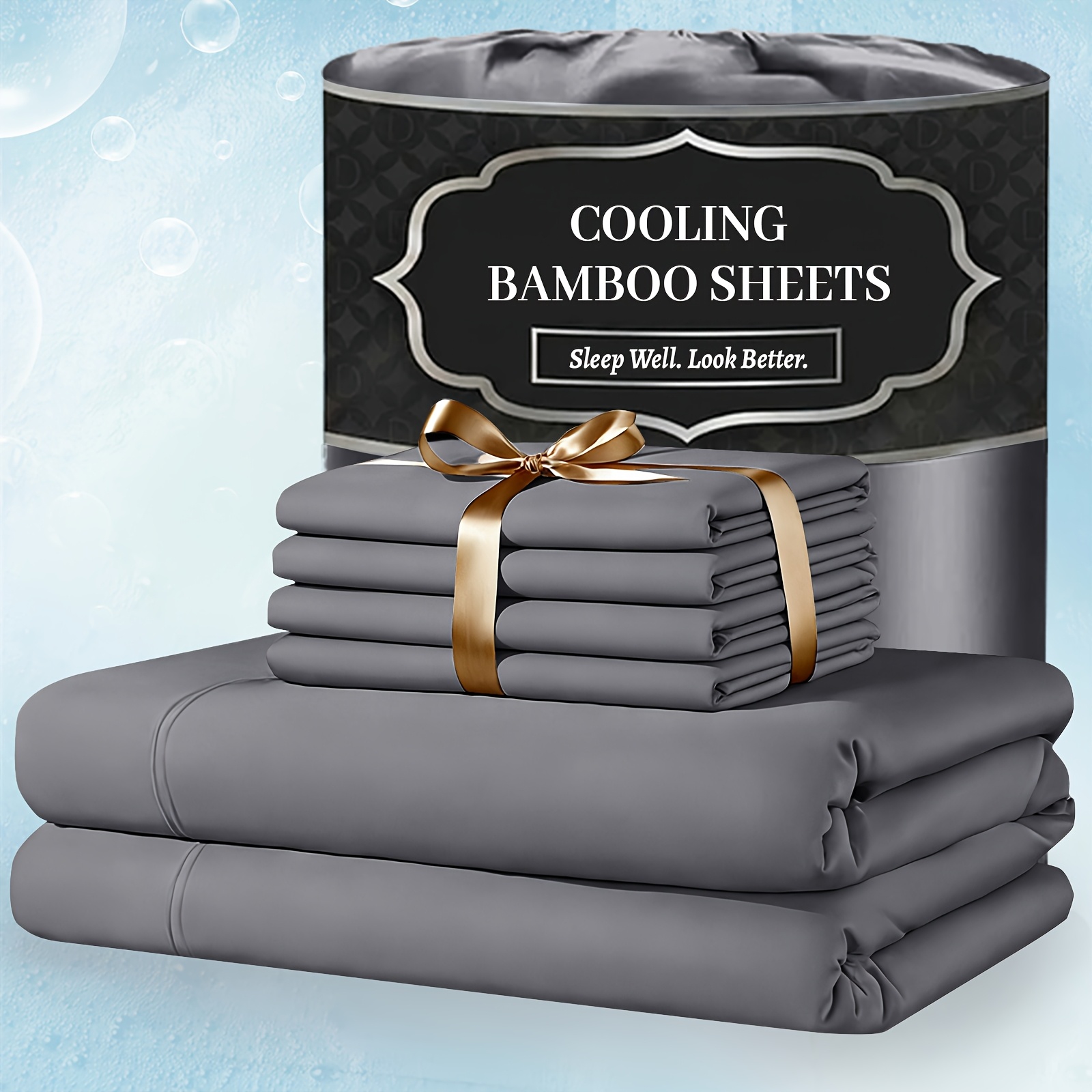 TEMU Extra Deep Pocket Bamboo Sheets - 4/6pcs Breathable & Cooling Bamboo Bed Sheet Set, Hotel Luxury Fitted Sheet Set, Soft Wrinkle-free For Extra