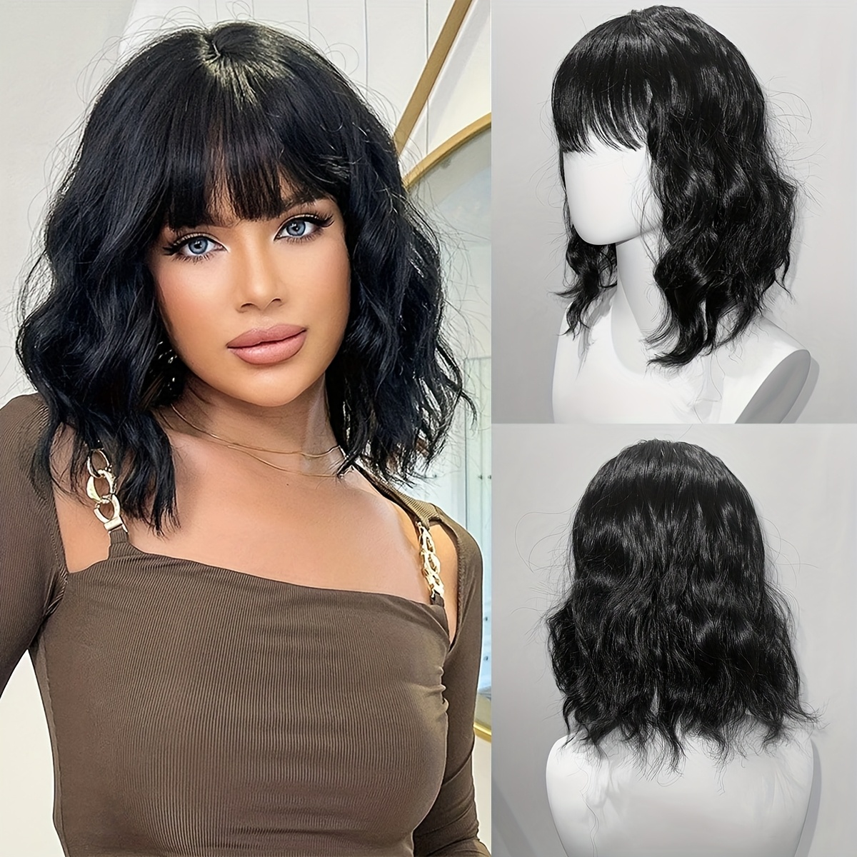 Synthetic Bob Wig with Bangs Shoulder Length Heat Resistant Natural Looking s-l400.jpg main image 4