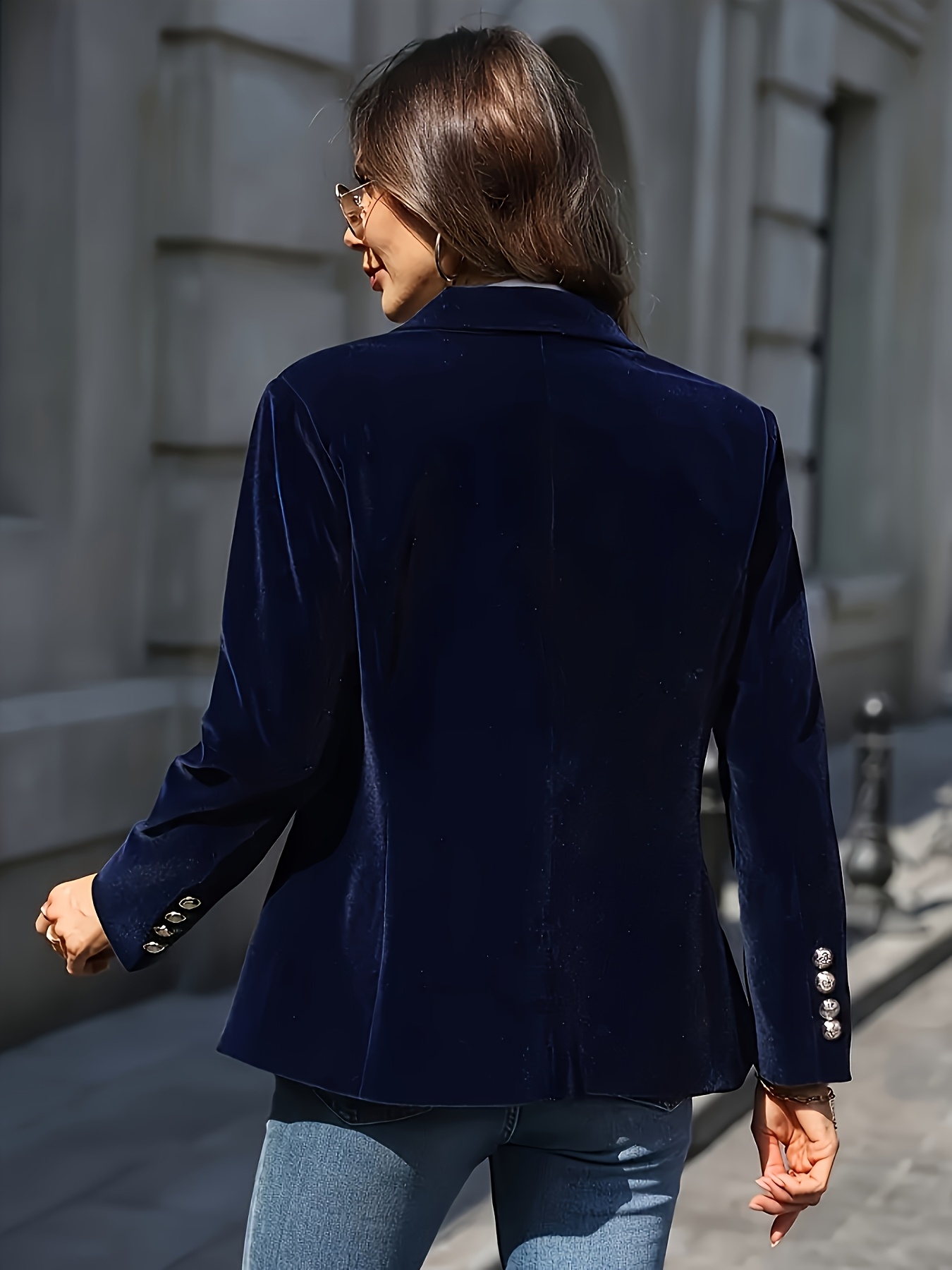 Jeans Navy Velvet Coat Ladies Women's Elegant Jacket Long Sleeve