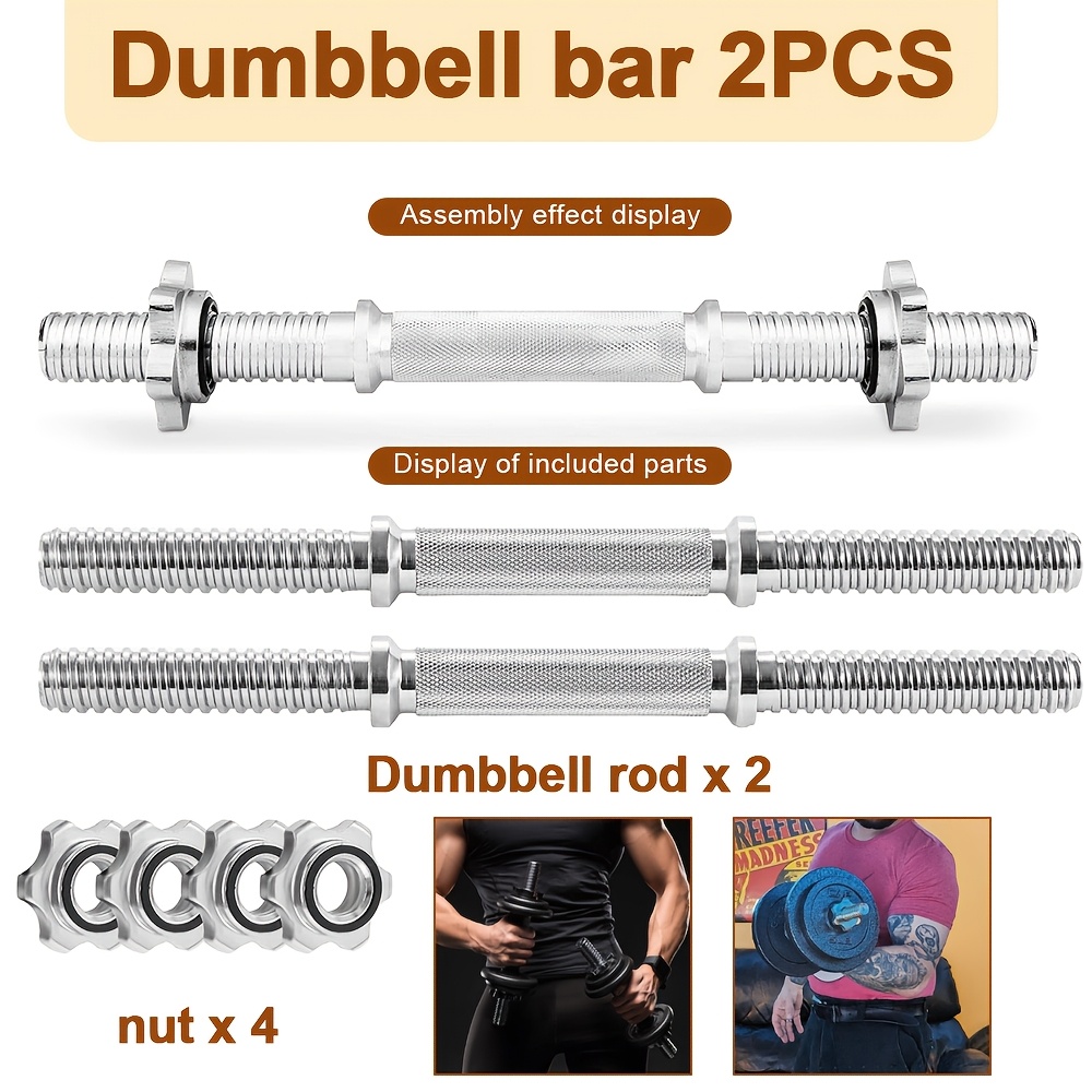1pc/2pcs 40cm Solid Stainless Steel Dumbbell Bars | Each With Non-slip Handle And 2 Durable Threaded Nuts, Ideal For Home Gyms And Fitness Additions, Silvery Color