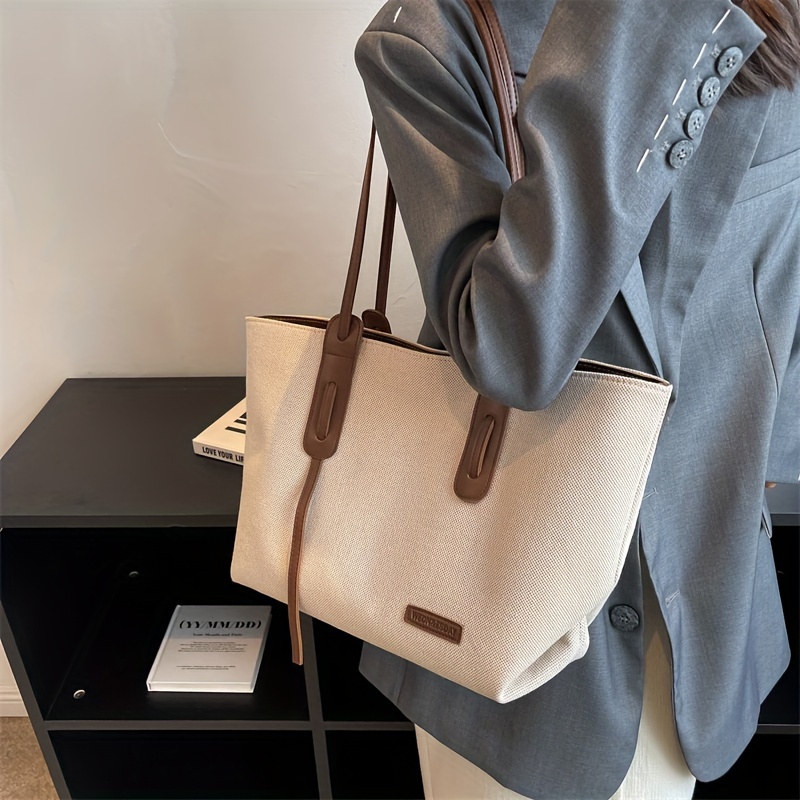 

Large Capacity Canvas Tote Bag, Fashionable Shoulder Bag With Zipper Closure, Casual And For Shopping And Commuting