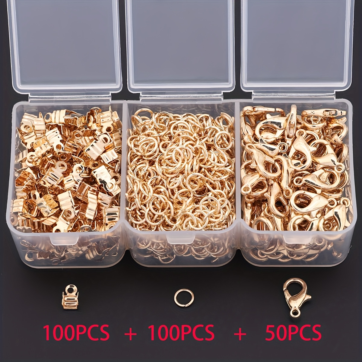 E-shop 250 Stk./Box Karabinerverschluss Offene Biegeringe Crimp 3er Set Schmuckherstellungsset Schmuckschuhverbinder Biegeringe Kabelendverbinder