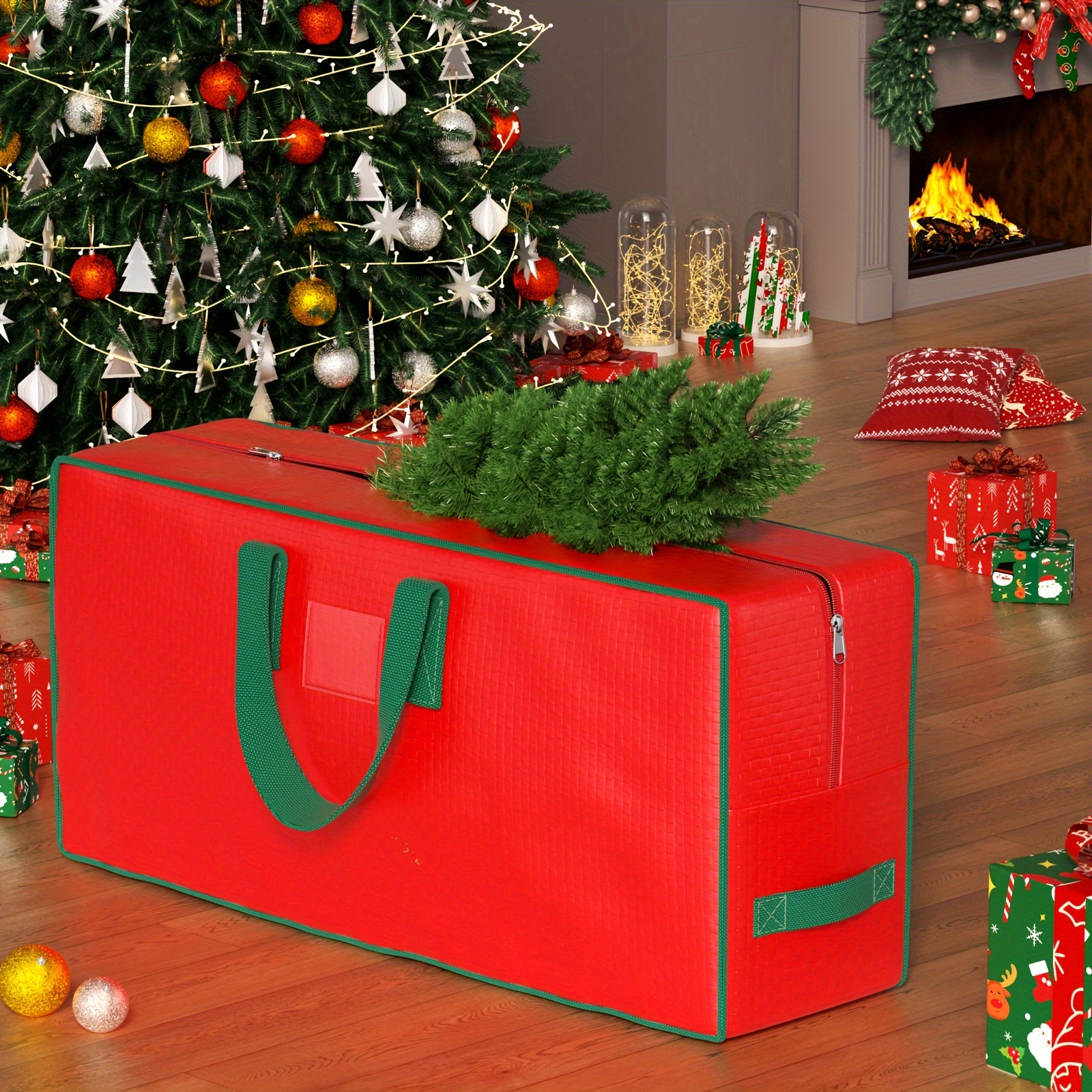 

1pc Red Christmas Tree Storage Bag - Pe Material, Large Capacity, Portable With Handles, Foldable, Lightweight Travel Bag For Clothes, Blankets, Toys