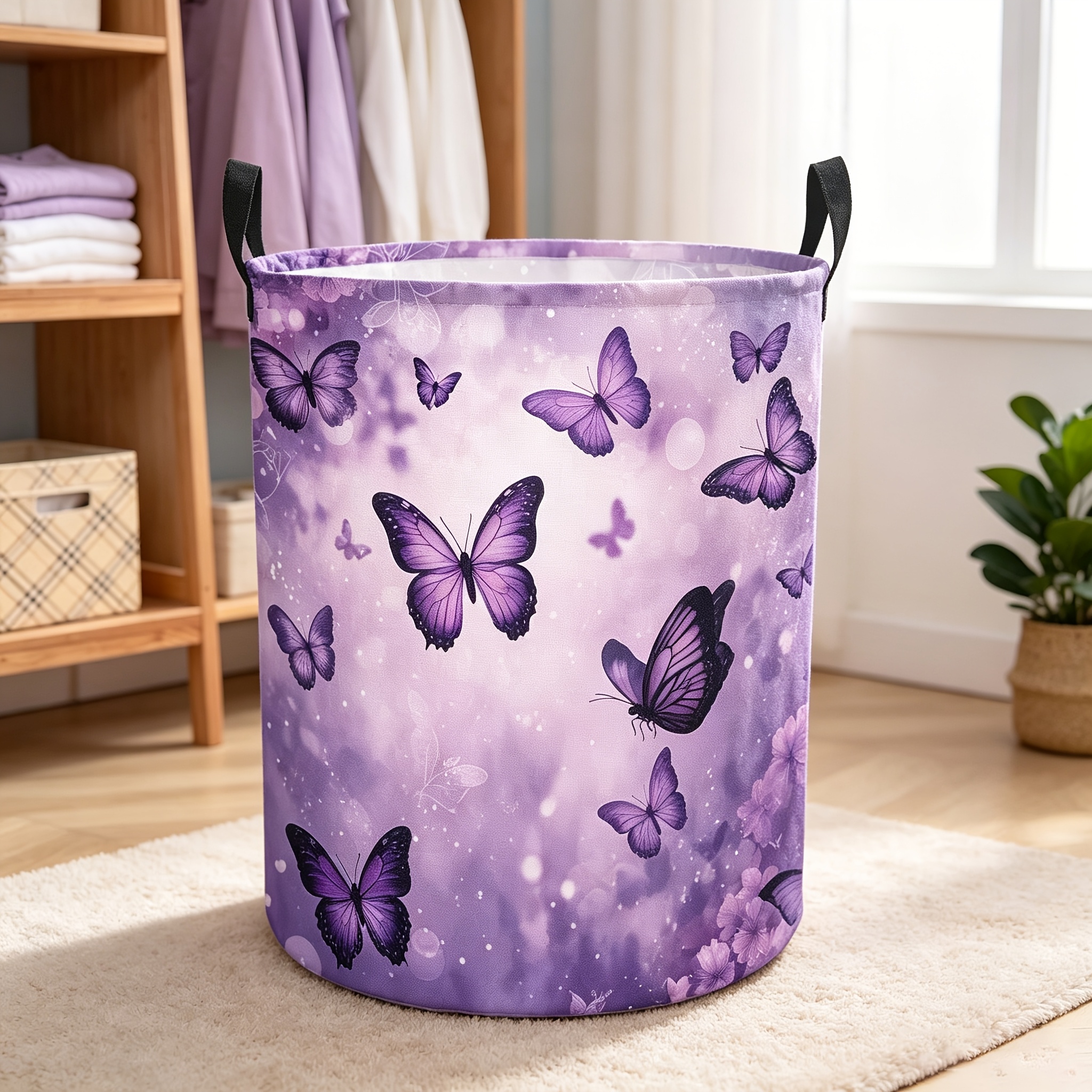 TEMU 1 Foldable Laundry Basket, Large Capacity Purple Pattern Laundry Basket With Handle, Suitable For Storage | | Durable Storage Laundry Basket,
