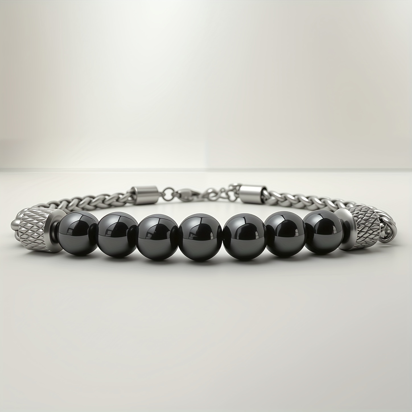 E-shop Hämatit Rundperle Edelstahl Kielkette Armband