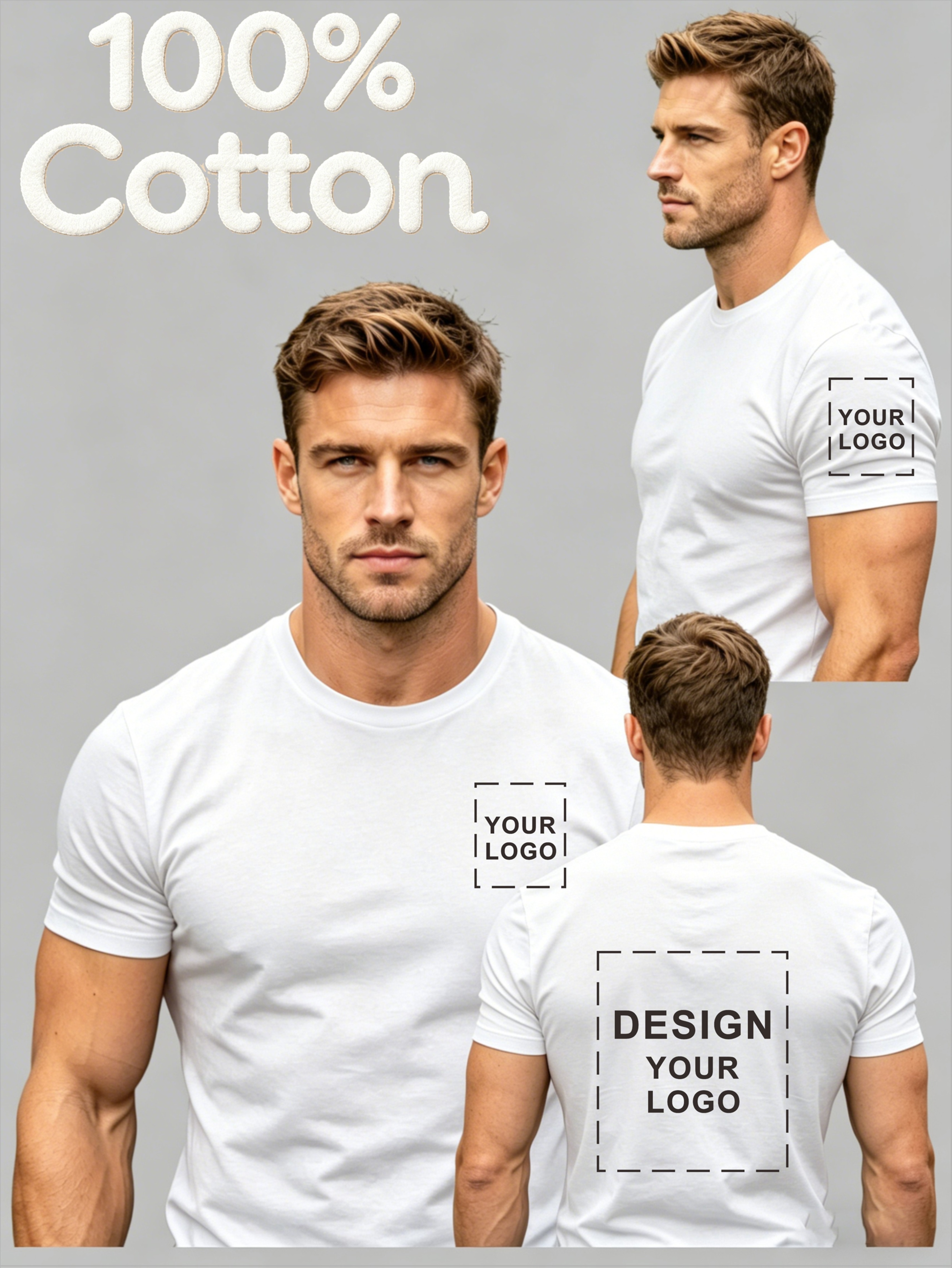 customized item mens pure 180g short sleeve t shirt 3 part customization chest and back sleeve customizable logo pattern summer   breathable comfortable gift for   work uniform group wear souvenir