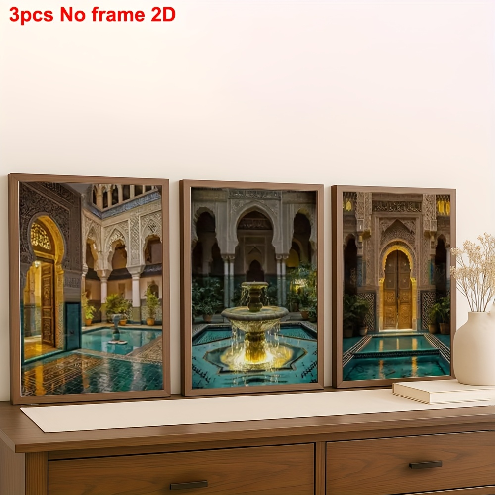 TEMU Ensemble de 3 peintures décoratives pour chambre, 2D plat, 2D plat, décoration murale, art sur toile cadre 2D, art mural marocain, art mural de
