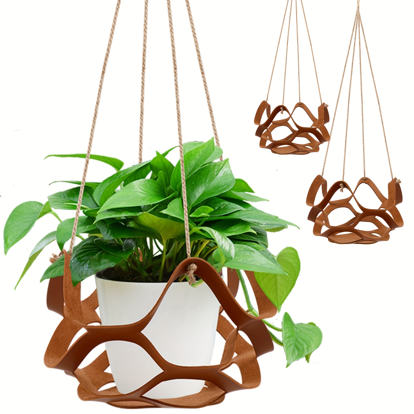 

2pcs Hanging Basket Flower Pot Pu Leather Plant Hanger Hanging Basket Plant Display Rack Decorative Hanging Plant Basket Indoor Outdoor Hanging Plant Basket For Living Room Garden Wall