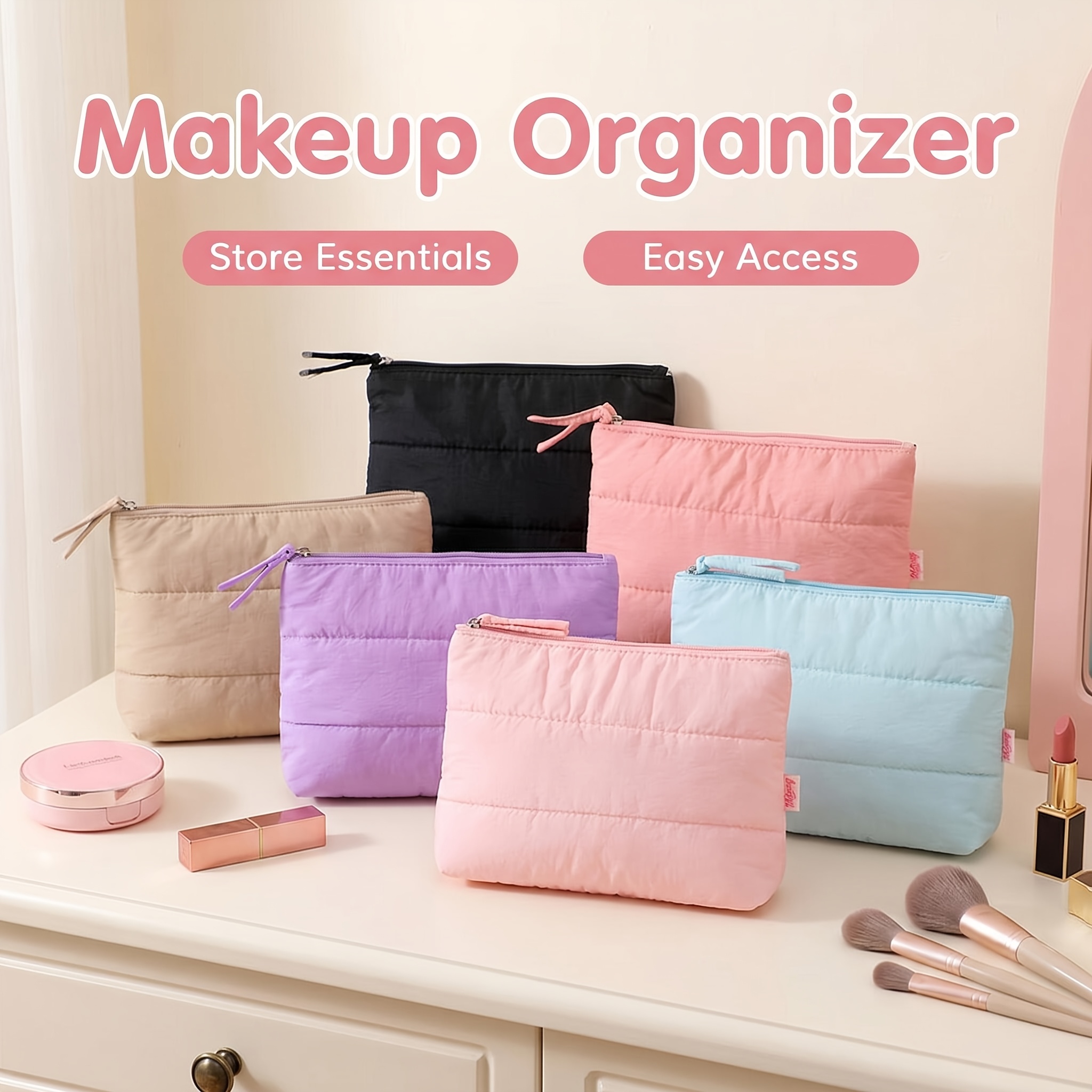 Macaron Color Cloud Makeup Pouch, Soft Quilted Storage Bag