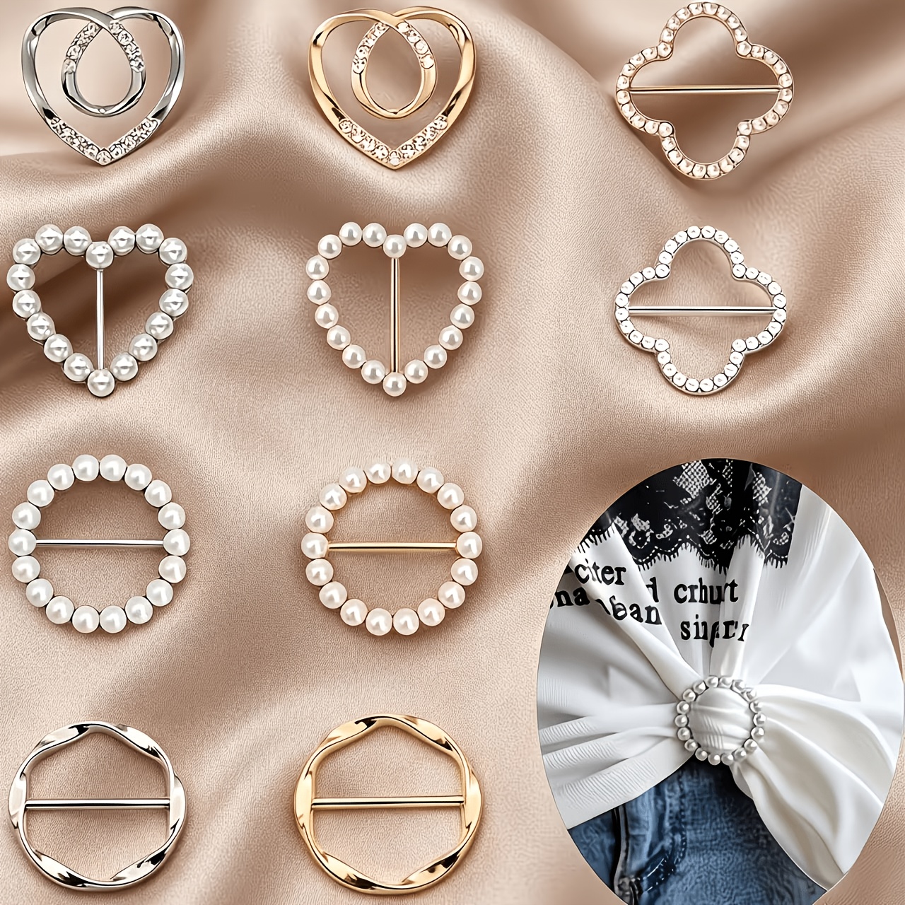 TEMU 10pcs Scarf Ring Clips For Women, T-shirt Tie Clips, Metal Scarf Shirt Clip Clothes Corner Knotted Cinch Ring Clip, Fashion Clothing Decorative