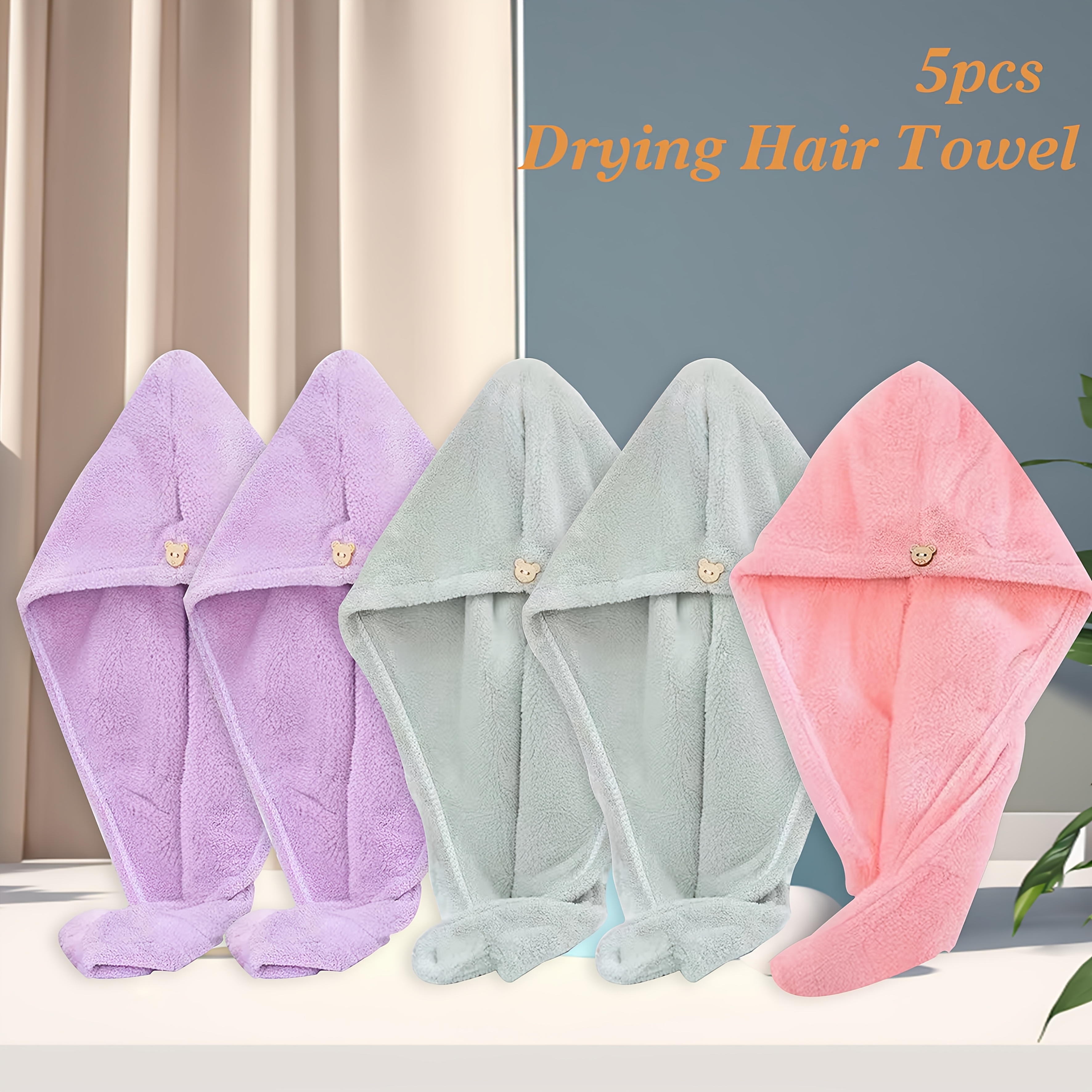 5pcs Women's Coral Thickened Hair Towel Set, Quick-dry Absorbent Shower Cap And Head Wrap For Hair Washing