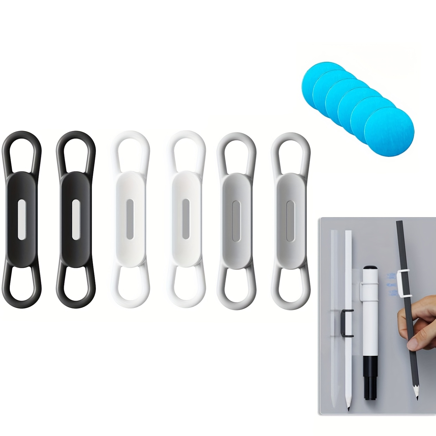 

6 Pack Magnetic Pen Holder Set, Medium Point, Silicone Magnet For Refrigerator, Locker, Whiteboard, Desk, Clipboard - Office & School Supplies